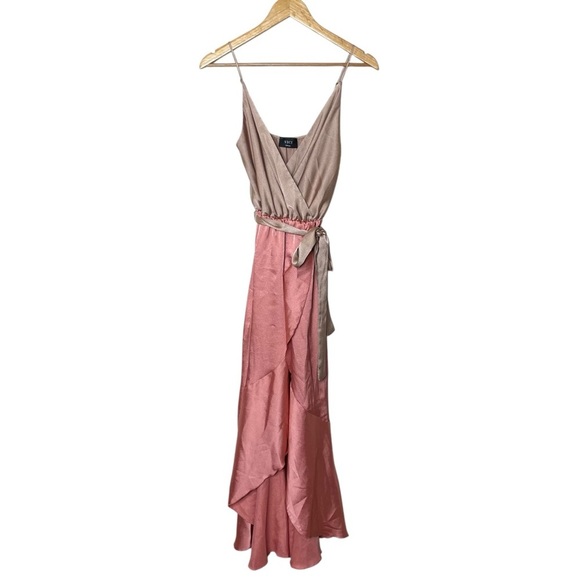Vici Ansley Satin Colorblock High Low Tyche Maxi Dress Nude Peach - Picture 11 of 13